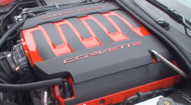C7 Corvette Stingray Decals, Engine Graphics, 10 pcs, Center & Coil Sections, Black Carbon Fiber